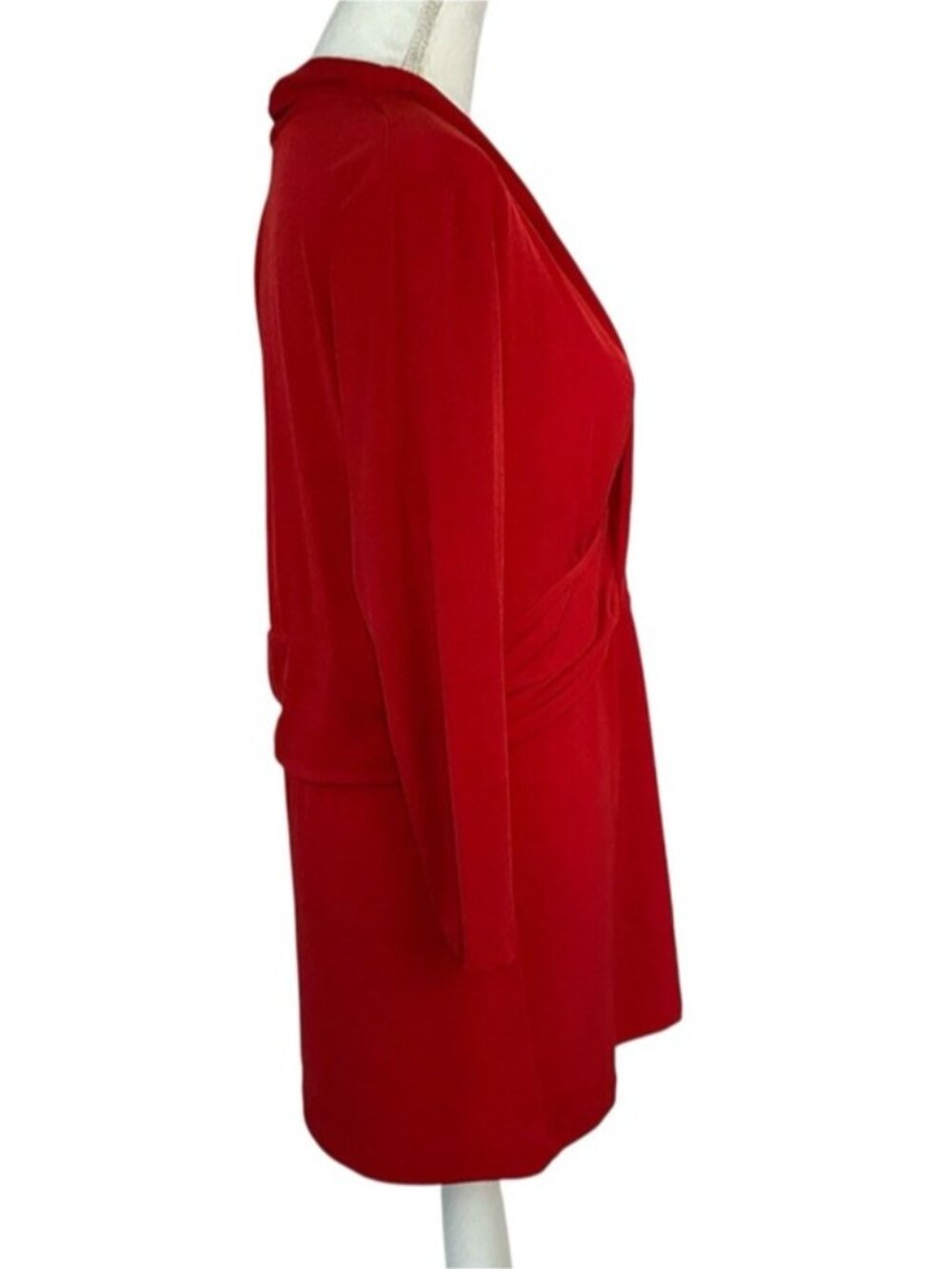 New York & Company Top Blouse Draped Waist Deep V Neck 3/4 Sleeve Tunic Red XL - Picture 4 of 16